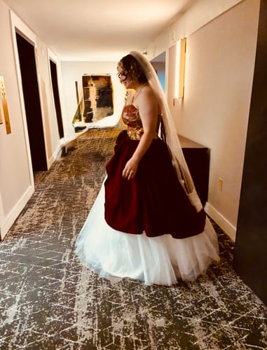 Customer photo review of Gothic Red Velvet Wedding Dress With Gauze - Plus Size