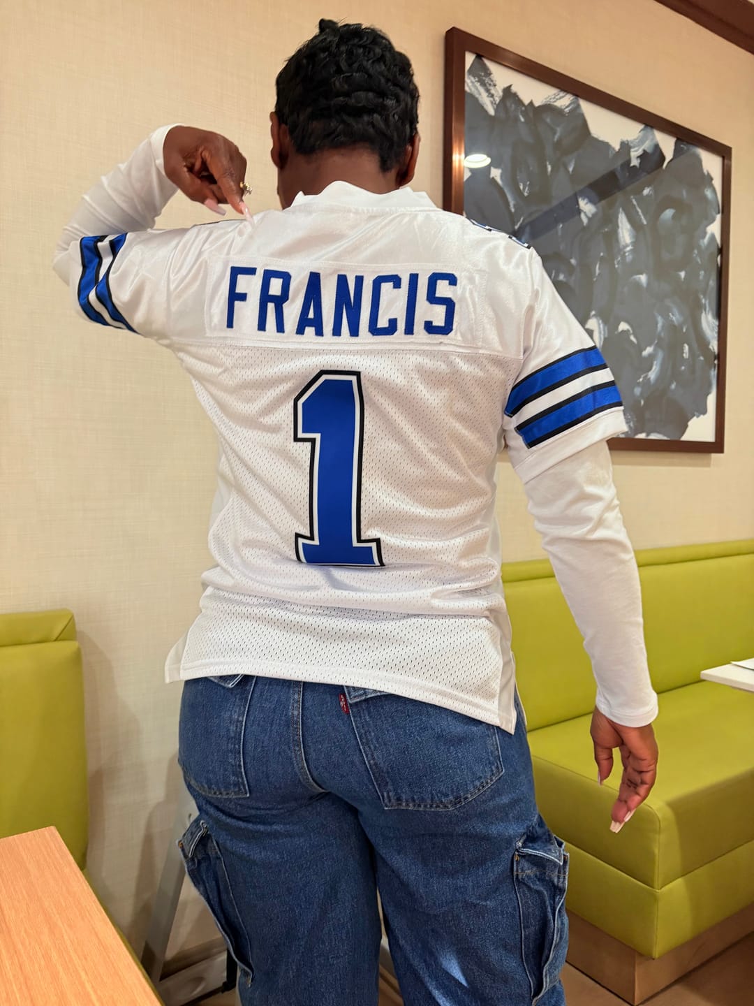 Customer photo review of Custom White Royal-Black Classic Style Mesh Authentic American Football Jersey
