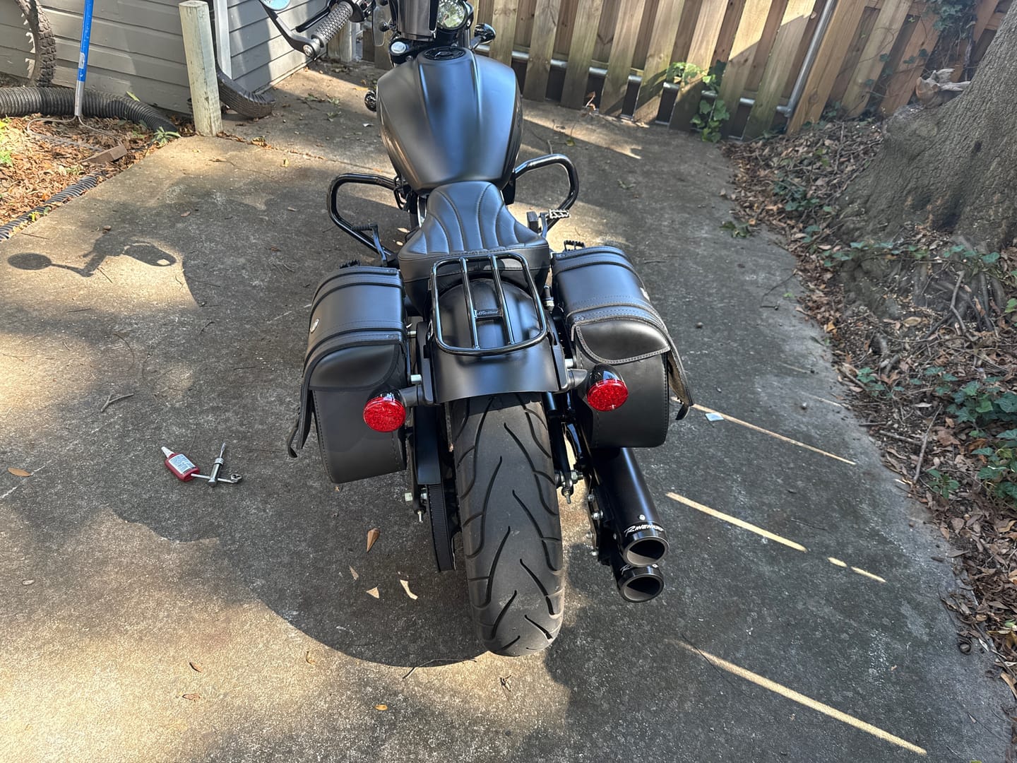 Customer photo review of 25L - SpiritBlade Large  Indian Scout Bobber Leather Motorcycle Saddlebags