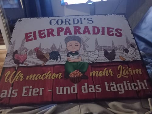 Customer photo review of Personalisiertes Gartenschild mit Hühner Motiv