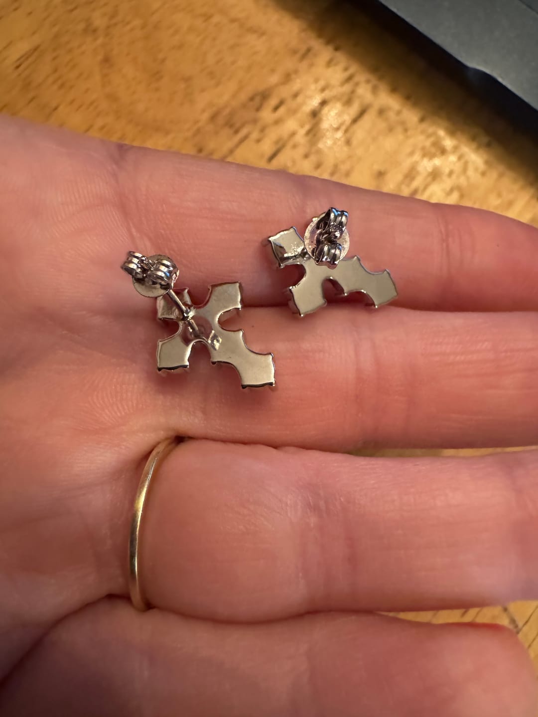 Customer photo review of Marissa 18k White Gold Plated Cross Stud Earrings with Swarovski Crystals