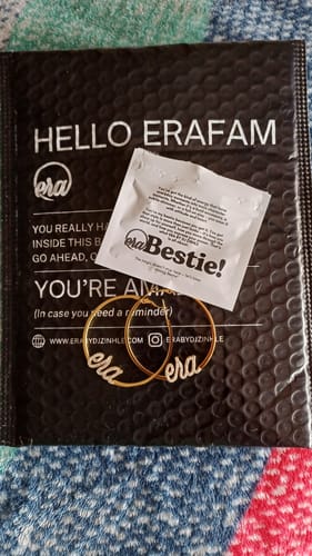 Customer photo review of Gold Precious Era Logo Hoops