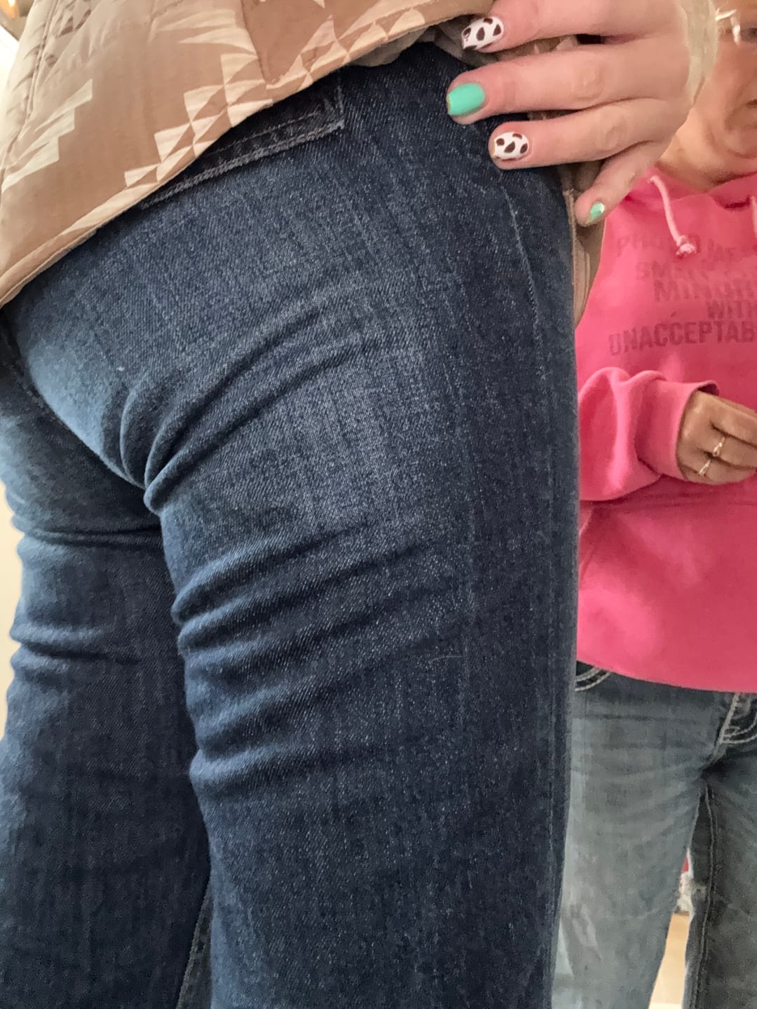 Customer photo review of Kimes Ranch Women's Jeans Wide Flare Jennifer Dark Wash