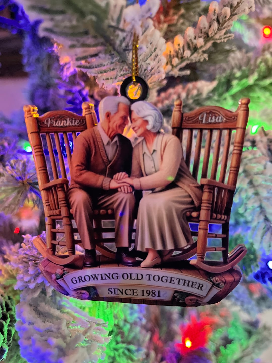 Customer photo review of Old Couple Sitting On Rocking Chairs Together Personalized Christmas Acrylic Ornament
