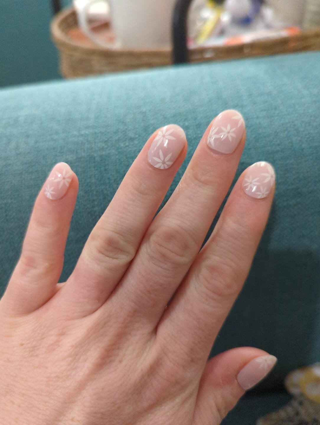 Customer photo review of Pink Daisies Semi Cured Gel Nail Sticker Kit