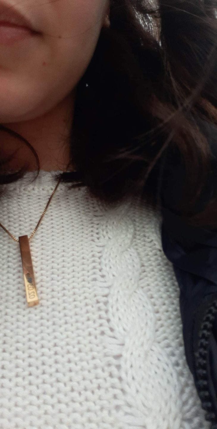 Customer photo review of Personalized 3D Bar Necklace