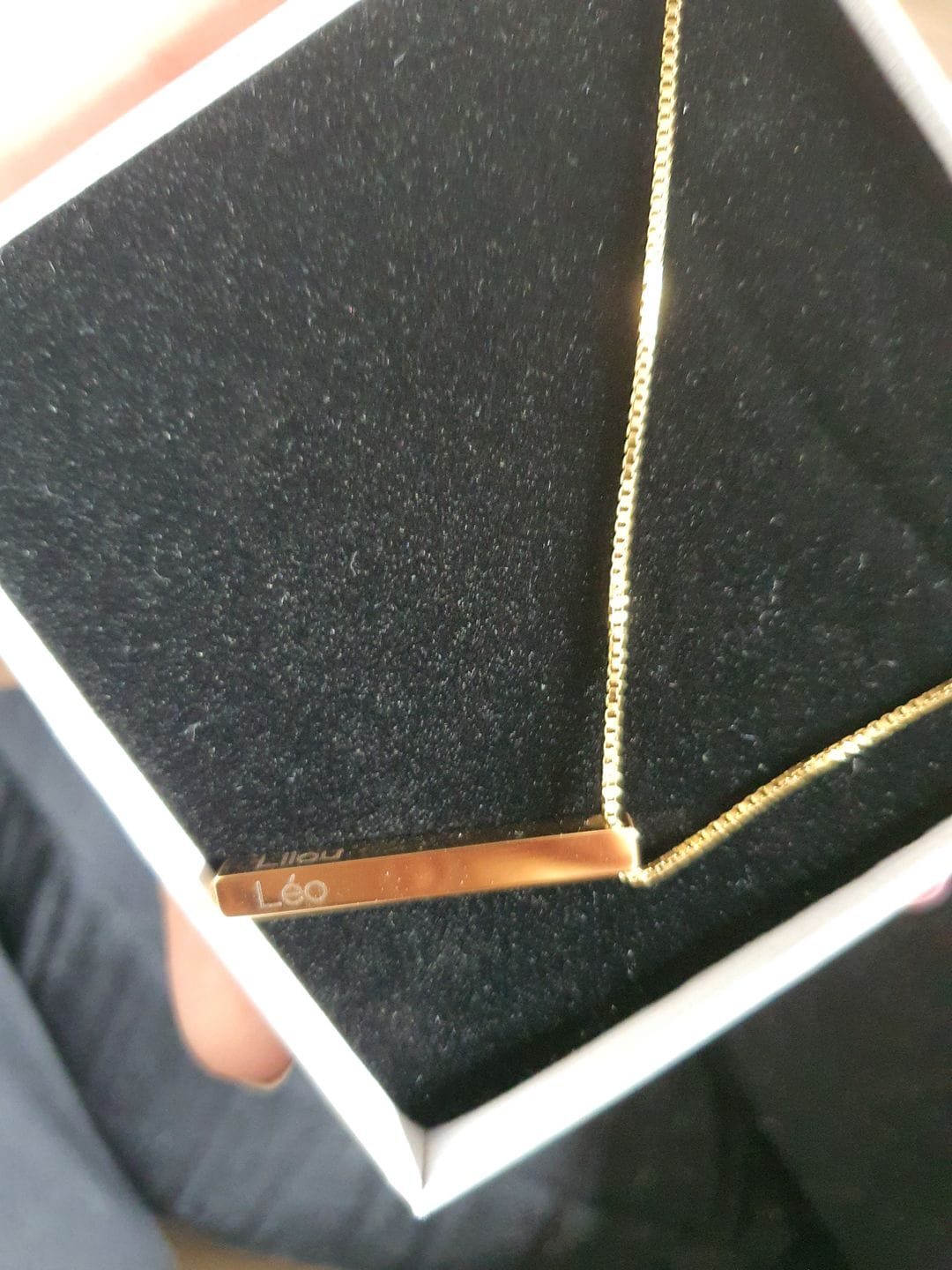 Customer photo review of Personalized 3D Bar Necklace