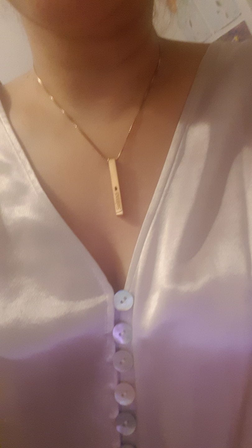 Customer photo review of Personalized 3D Bar Necklace