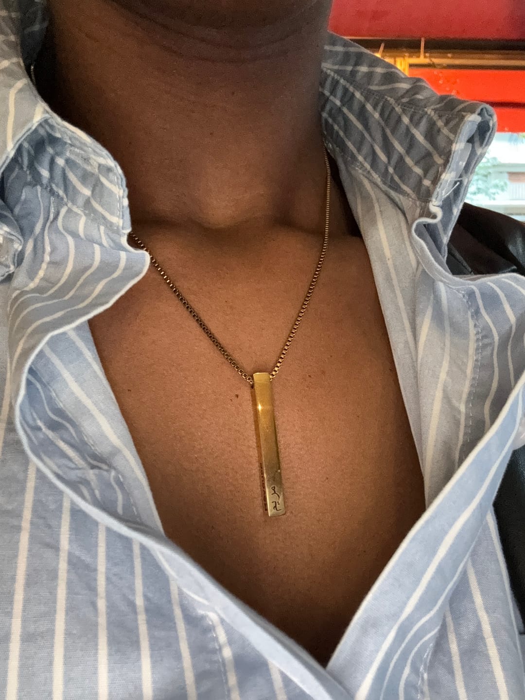 Customer photo review of Personalized 3D Bar Necklace