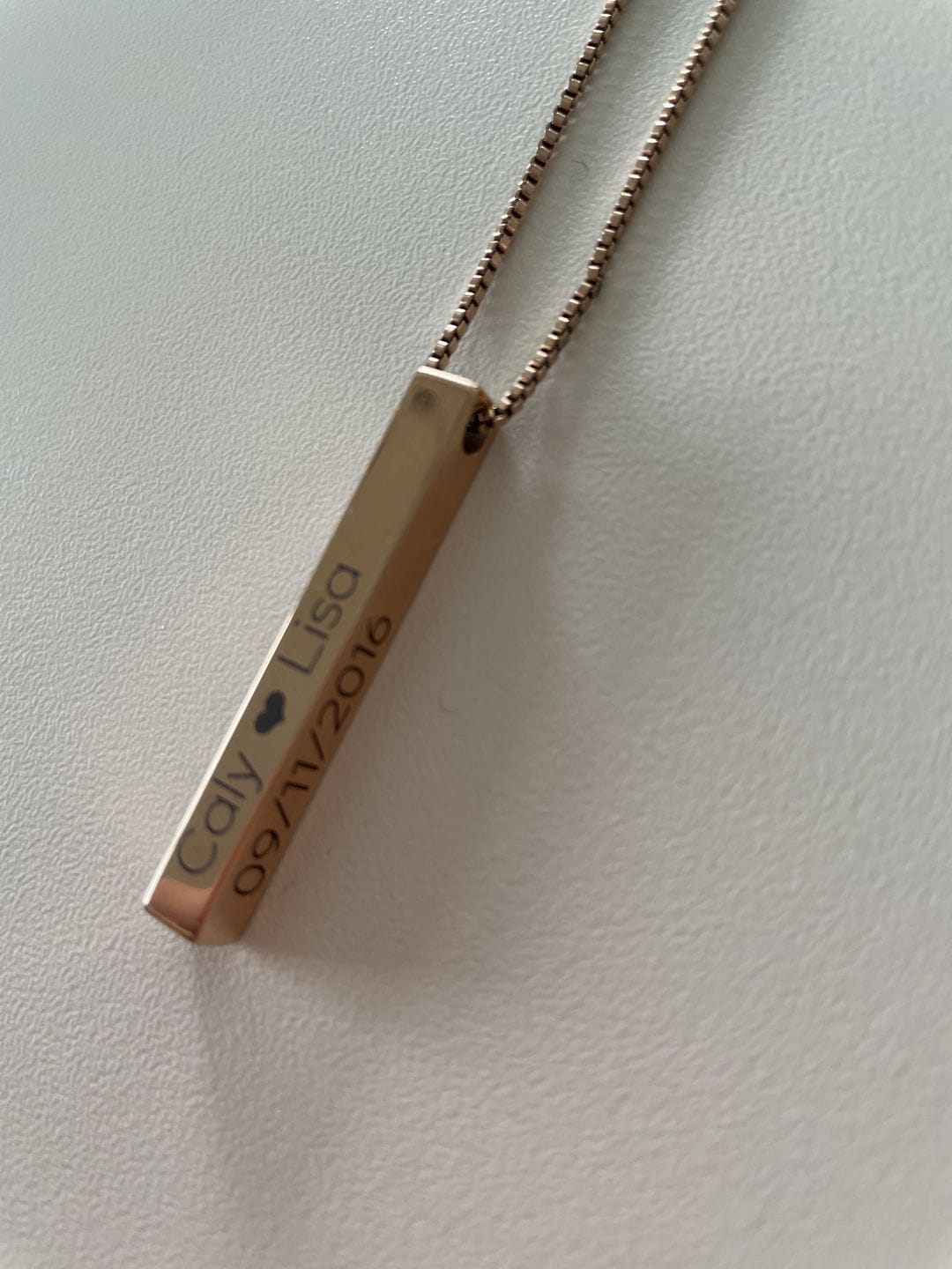 Customer photo review of Personalized 3D Bar Necklace