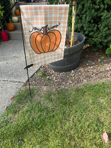 Customer photo review of F*ck Trump Autumn Pumpkin Garden Flag