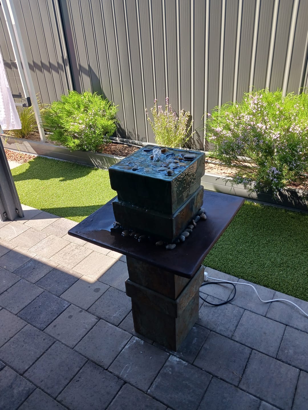 Customer photo review of Terra Pillar Slate & Copper Modern Tower Fountain
