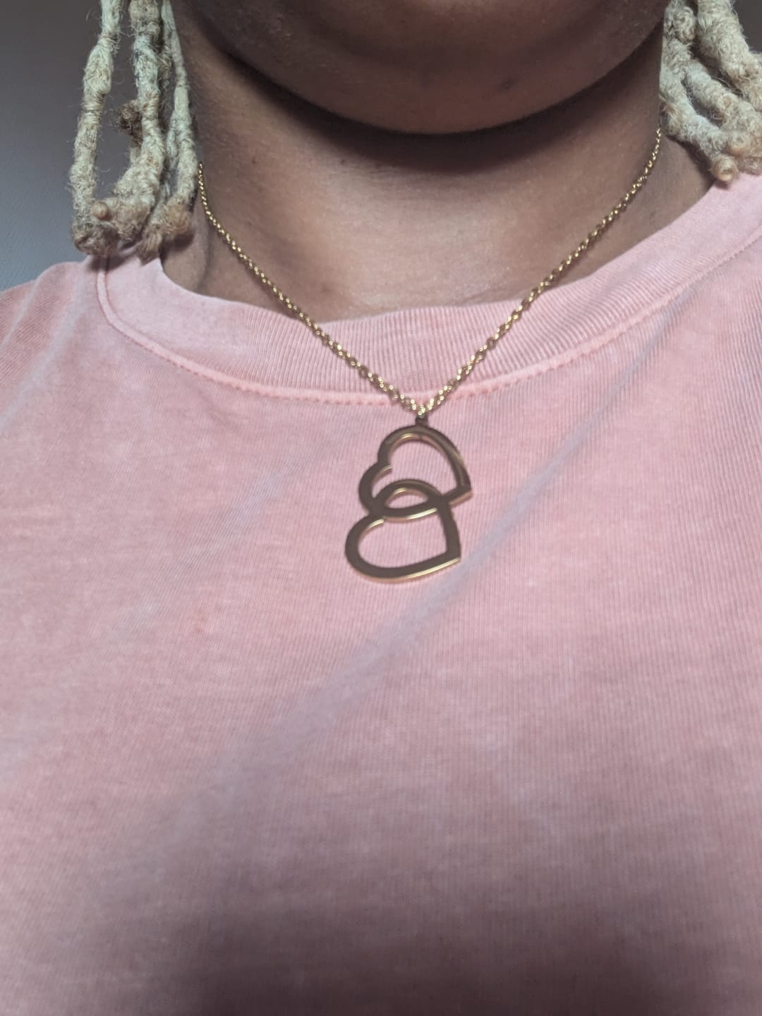 Customer photo review of Personalized Double Heart Necklace with Two Names