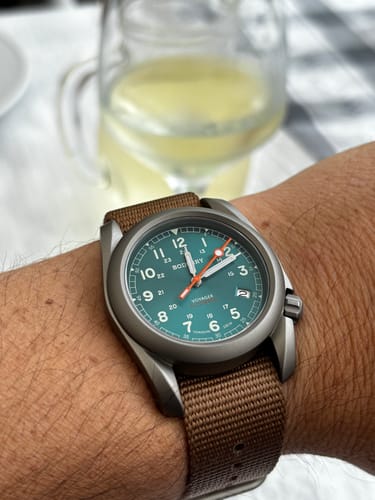 Customer photo review of VOYAGER - 100M Waterproof Titanium Automatic Field Watch | Peacock Green