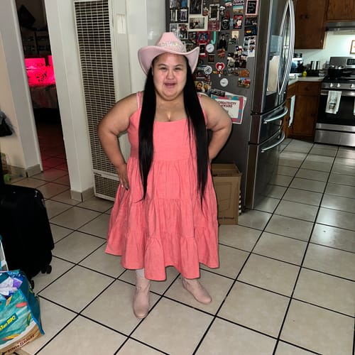 Customer photo review of Wrangler Retro Women's Strappy Tiered Red Dress