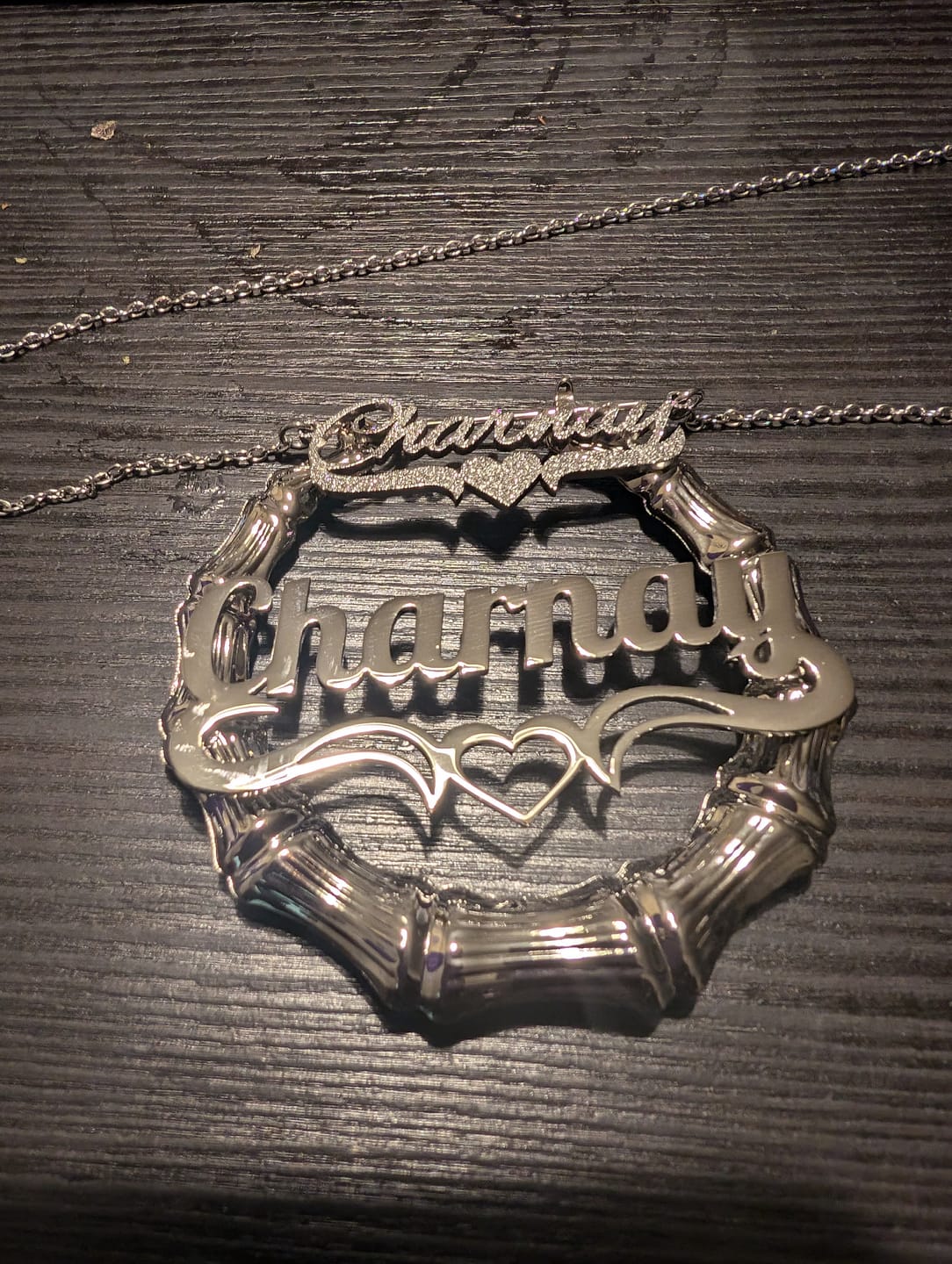 Customer photo review of Personalized Unique Hoop Name Earring with Heart