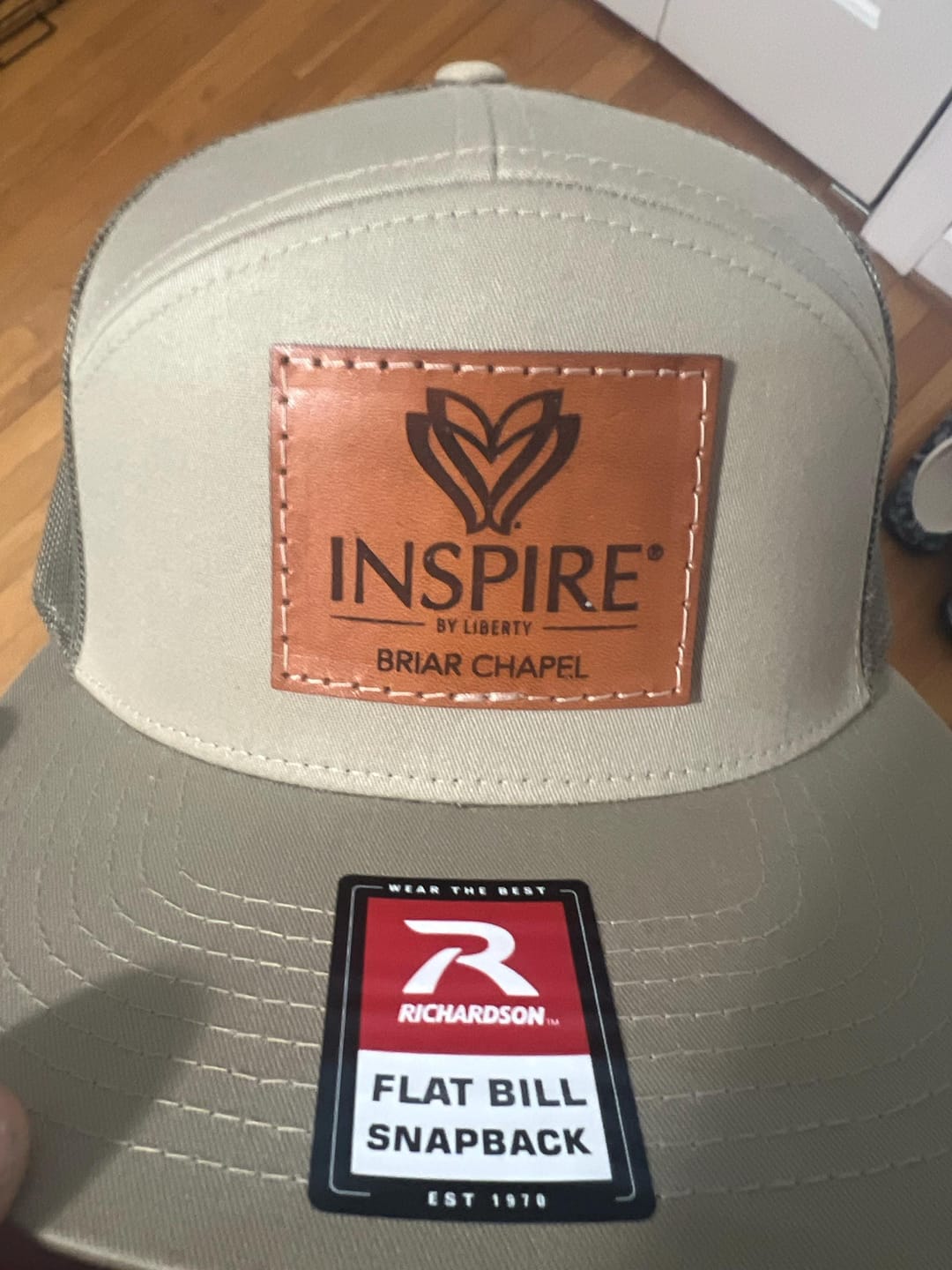 Customer photo review of Flat Bill 7 Panel 168 - Custom Leather Patch Hat