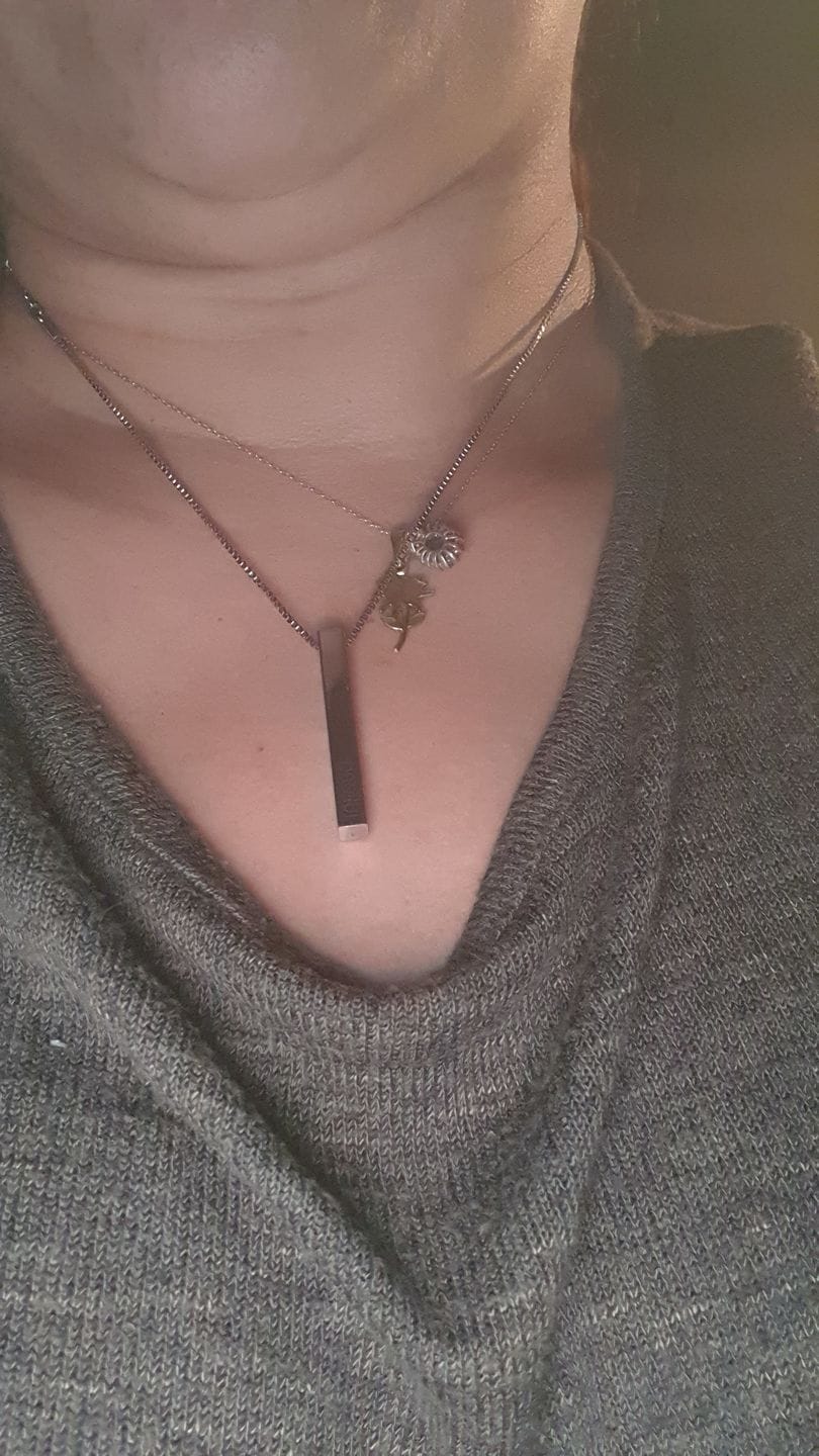 Customer photo review of Personalized 3D Bar Necklace