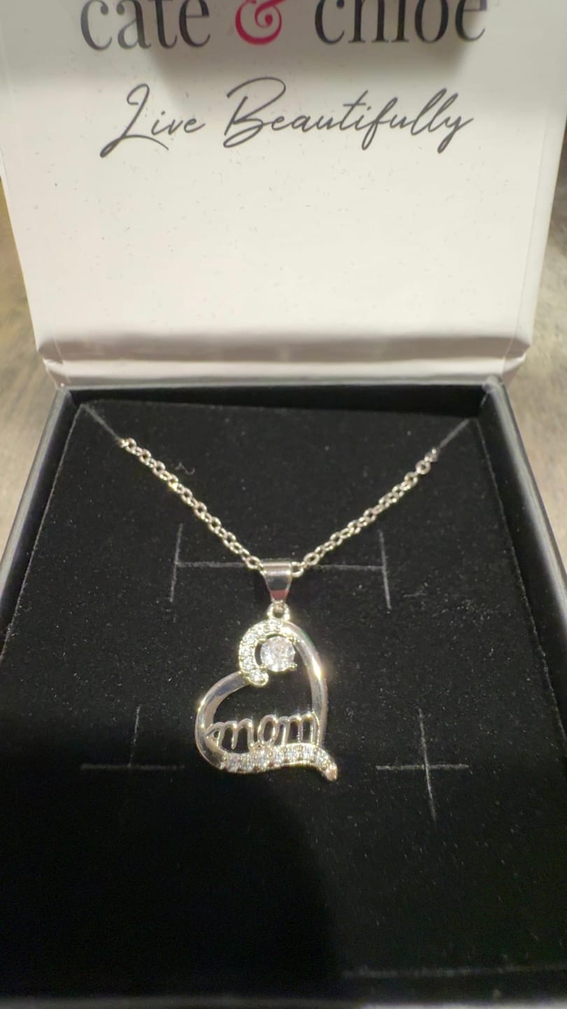Customer photo review of Thelma 18k White Gold Plated Mom Heart Necklace with Simulated Diamond Crystals