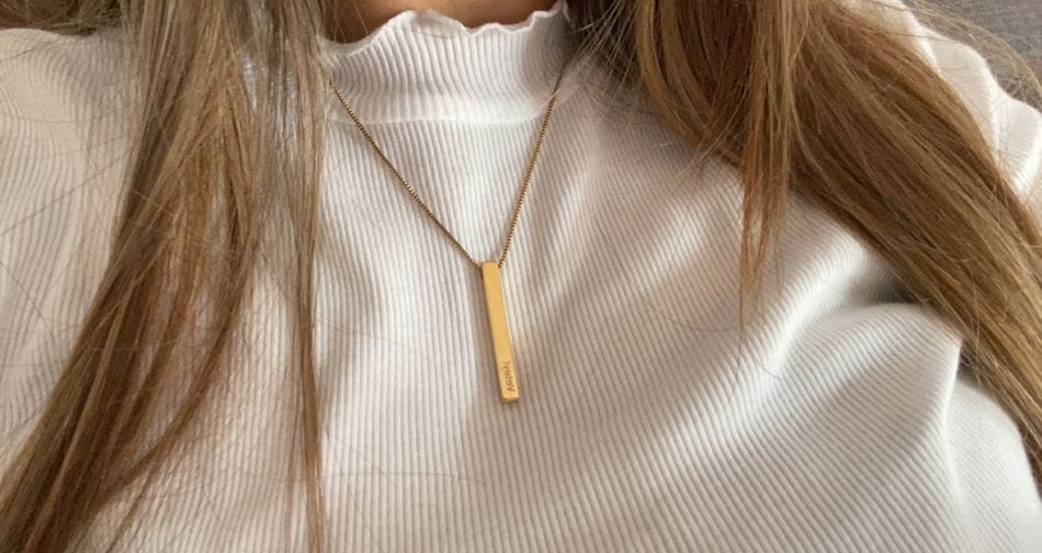 Customer photo review of Personalized 3D Bar Necklace