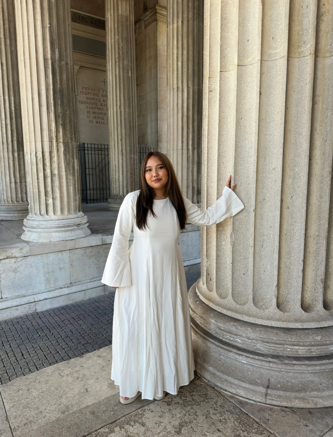 Customer photo review of Linen Lace-Up Dress in Off-White