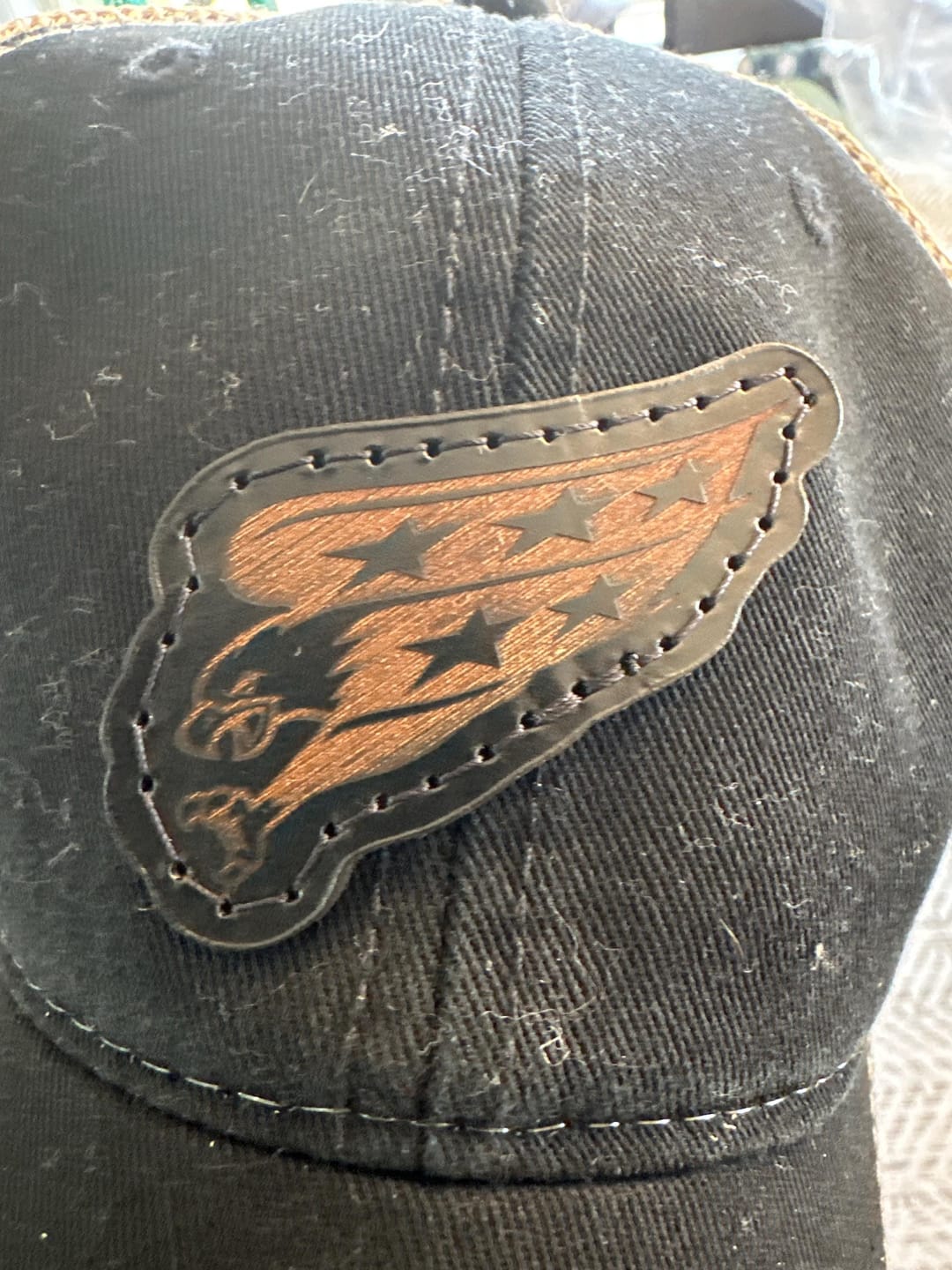 Customer photo review of Garment Washed Custom Leather Patch Hat Style 111