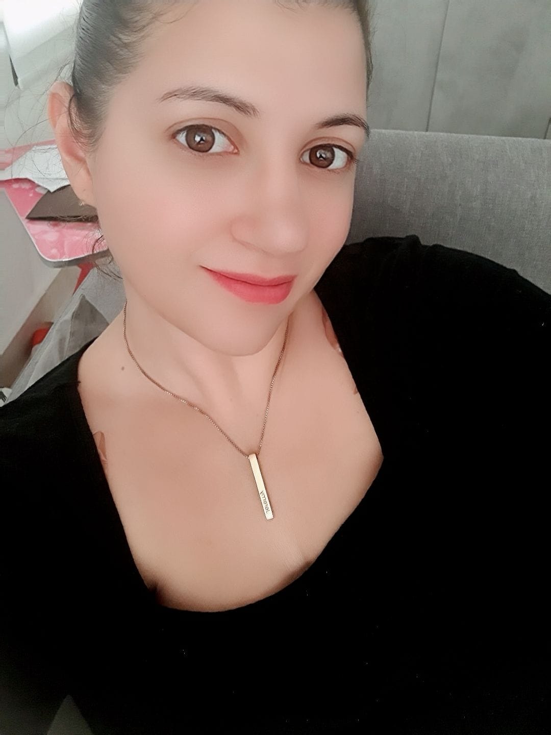 Customer photo review of Personalized 3D Bar Necklace