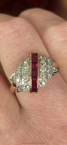 Customer photo review of Antique 14k Yellow & White Gold .892cttw Diamond Ruby Art Deco Ring 8.5