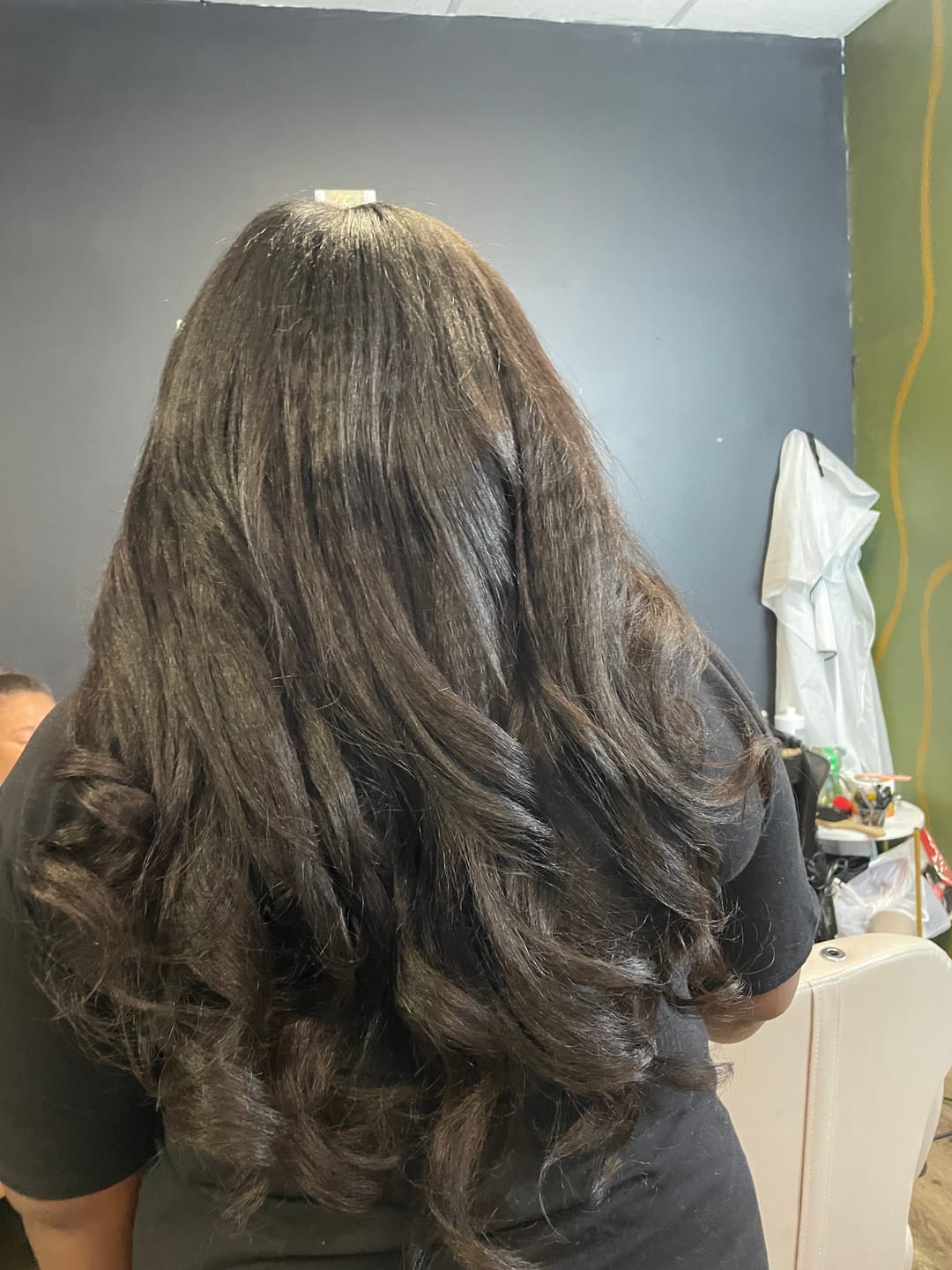 Customer photo review of Seamless Clip In Hair Extensions Kinky Straight