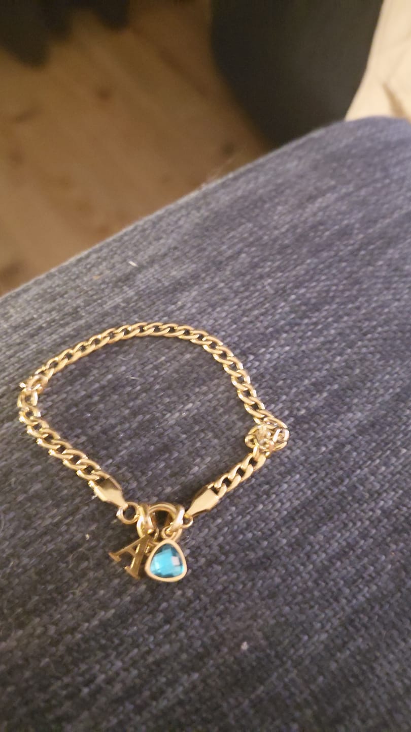 Customer photo review of Letter & birthstone bracelet gold
