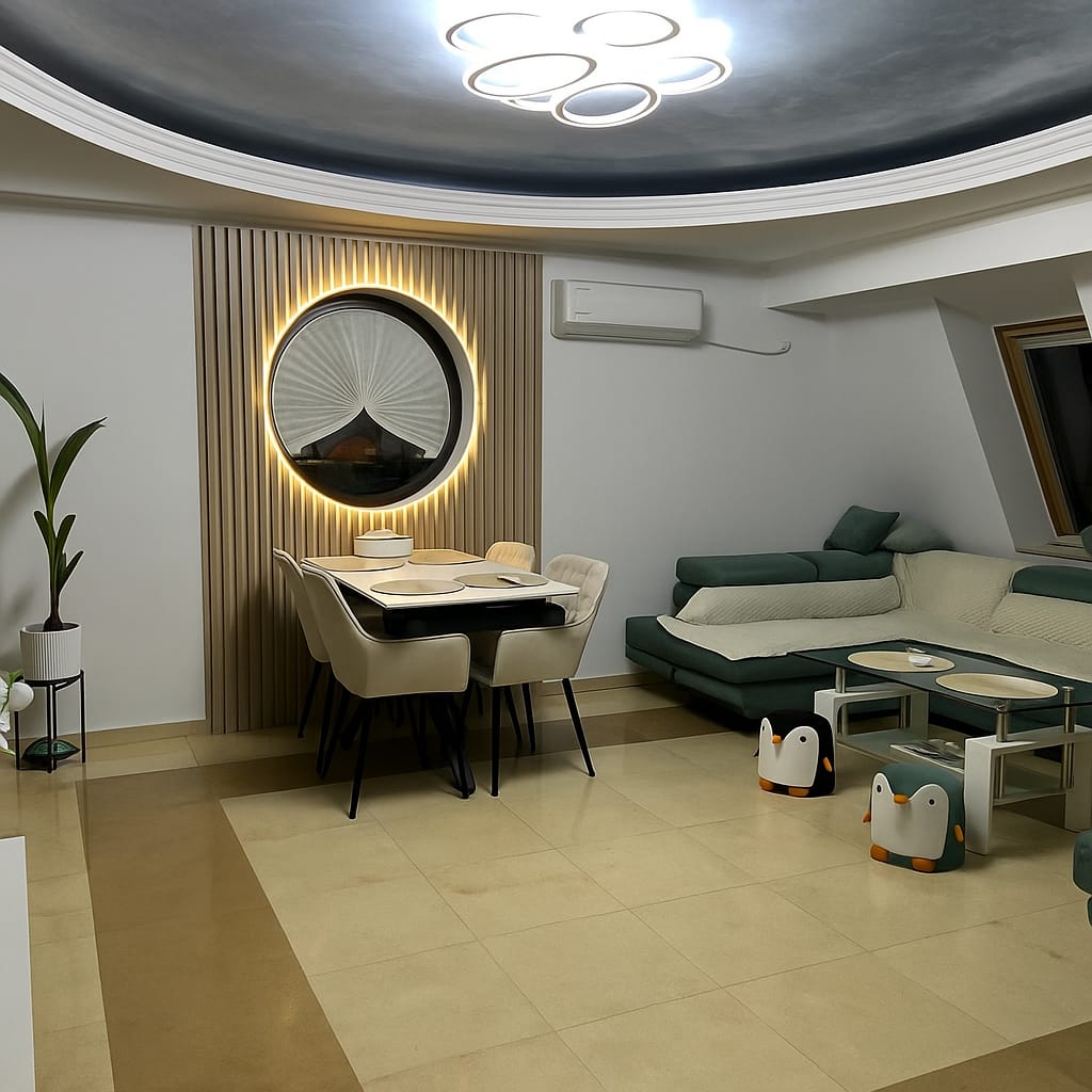 Customer photo review of Masa extensibila PLATAN, alb cu efect de marmura/negru, piatra sinterizata/otel, 140/180x85x76 cm