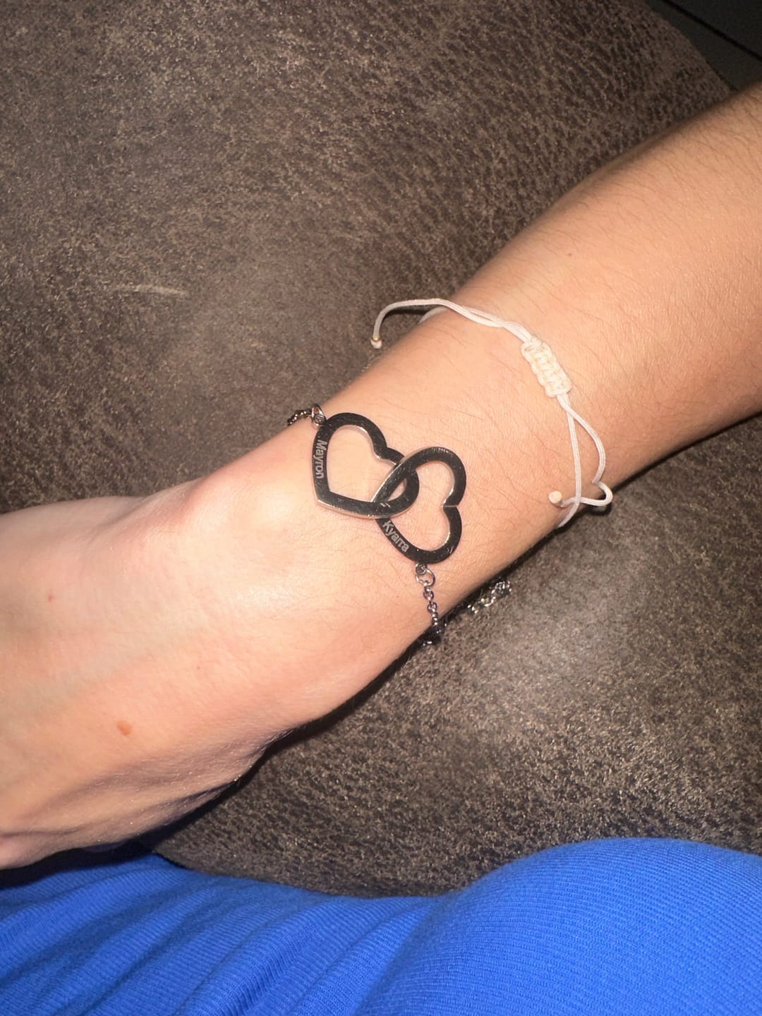 Customer photo review of Personalized Interlocking Double Heart Bracelet