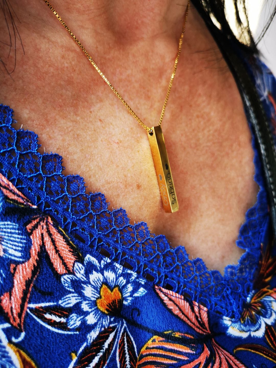 Customer photo review of Personalized 3D Bar Necklace