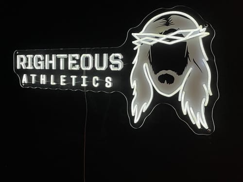 Customer photo review of Righteous Athletics - Premium Neon Artwork