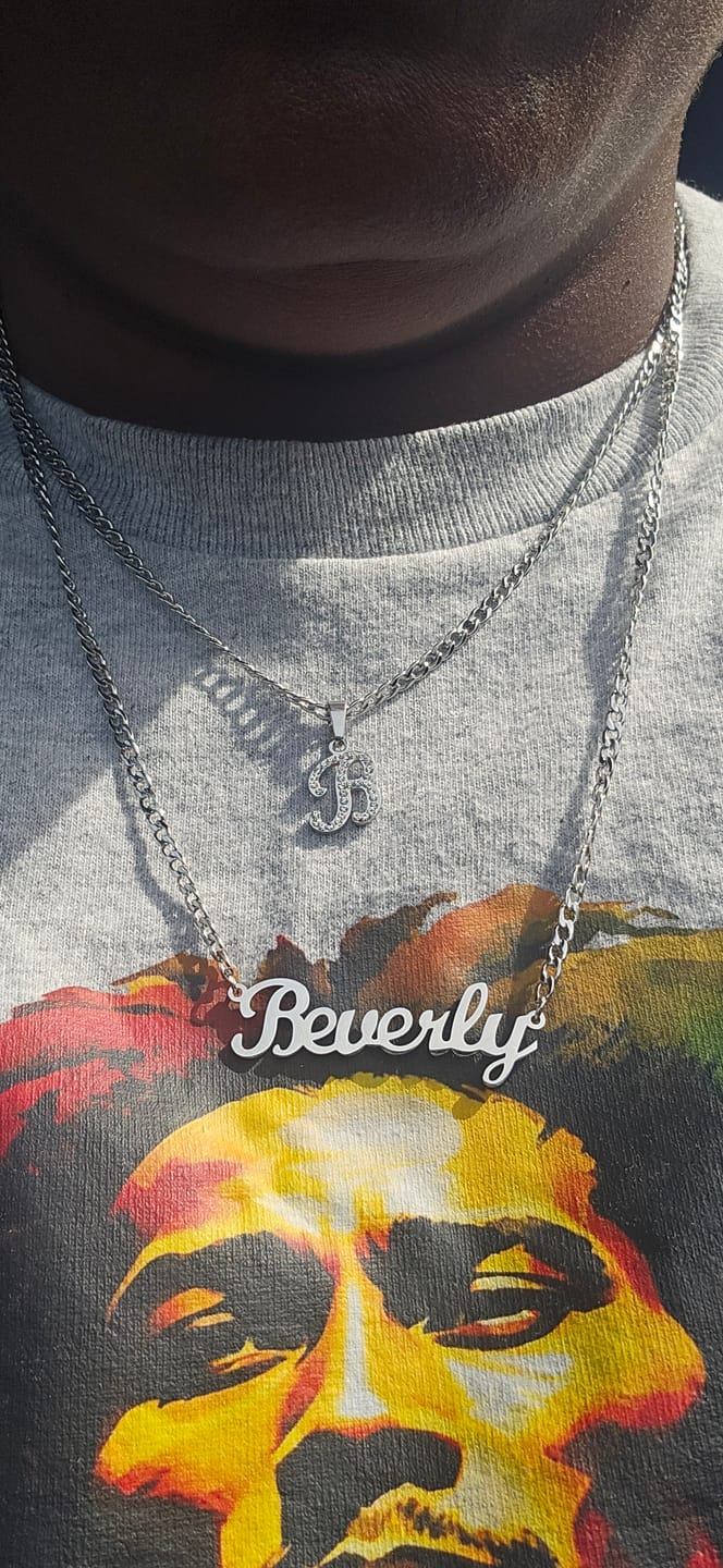 Customer photo review of Script Iced Letter Necklace