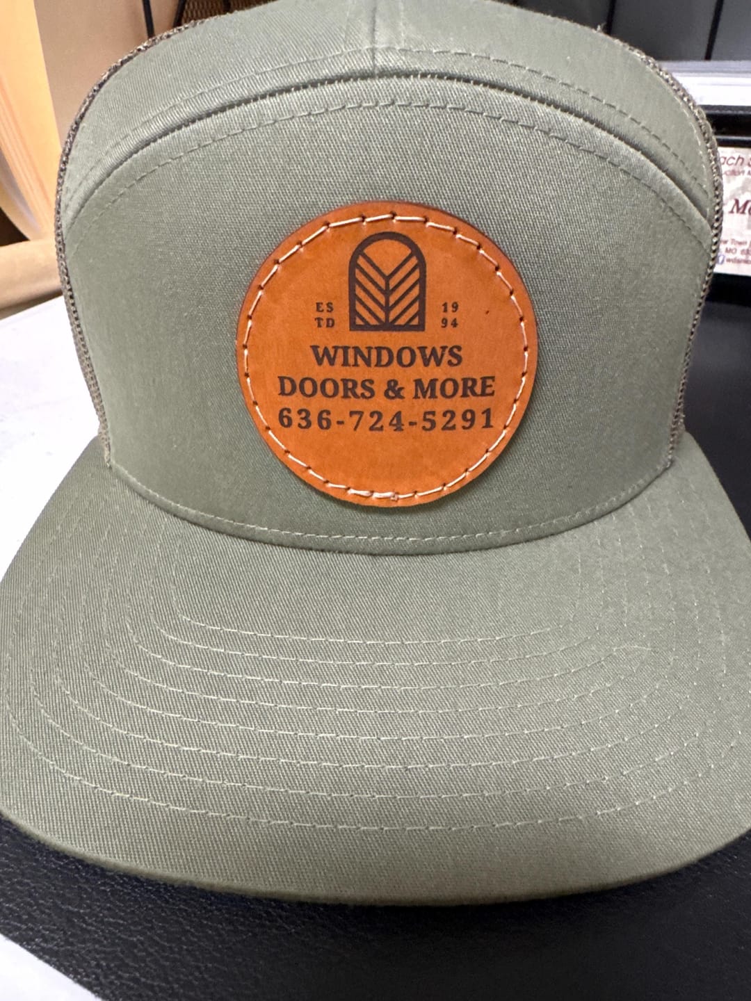 Customer photo review of Flat Bill 7 Panel 168 - Custom Leather Patch Hat