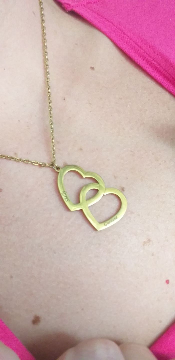 Customer photo review of Personalized Double Heart Necklace with Two Names