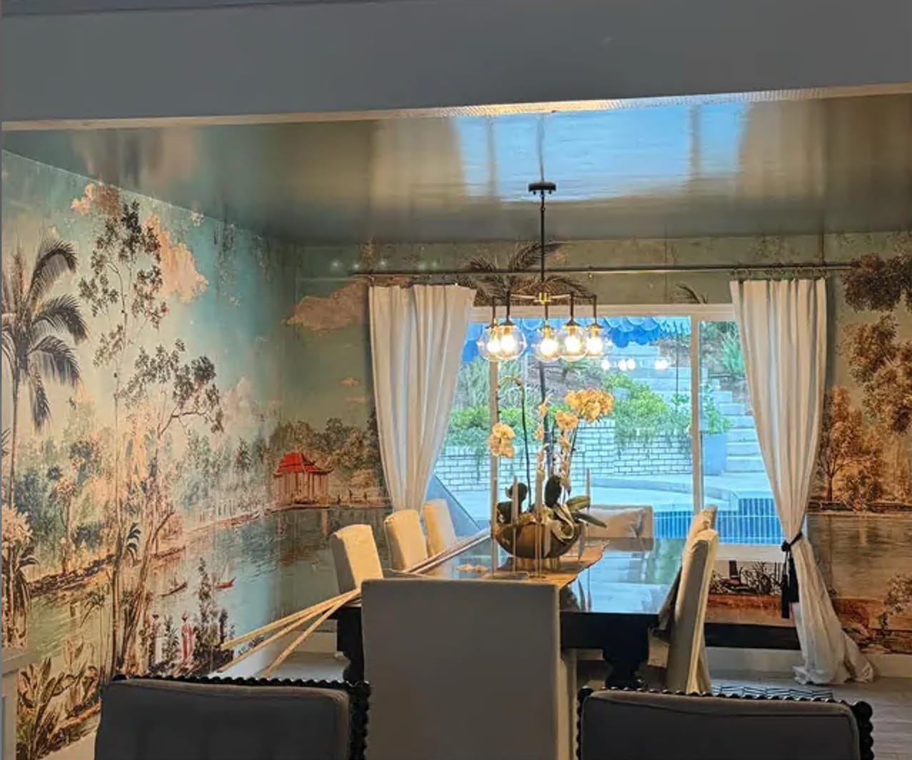 Customer photo review of Vintage Jungle River Mural, Old Style Muted Tropical Scenic Wallpaper, Peel and Stick Village in the Forest Art