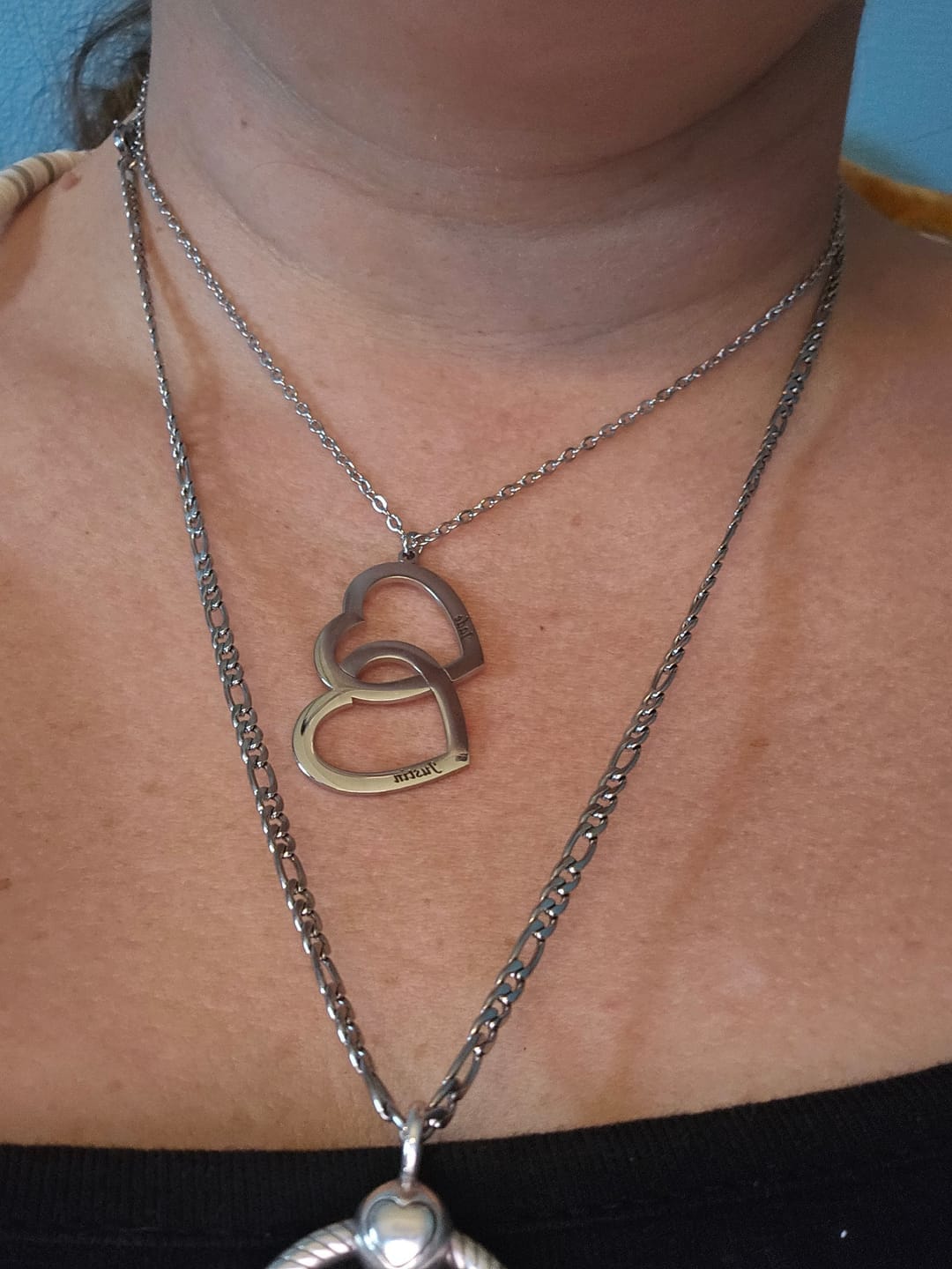 Customer photo review of Personalized Double Heart Necklace with Two Names