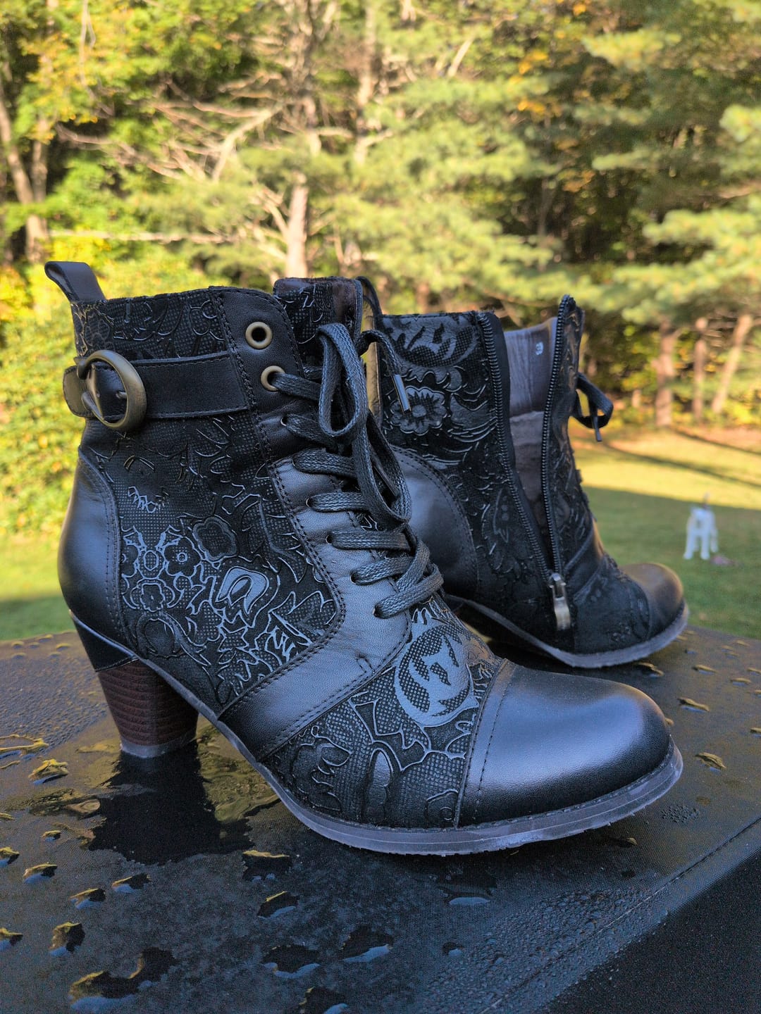 Customer photo review of Timeless Grace Floral Lace-Up Ankle Boots