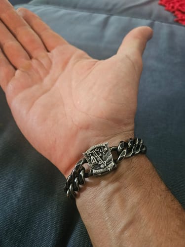 Customer photo review of St. Michael's 'Protect Us' Cuban Link Bracelet: Helps Pair Veterans With A Service Dog Or Shelter Dog