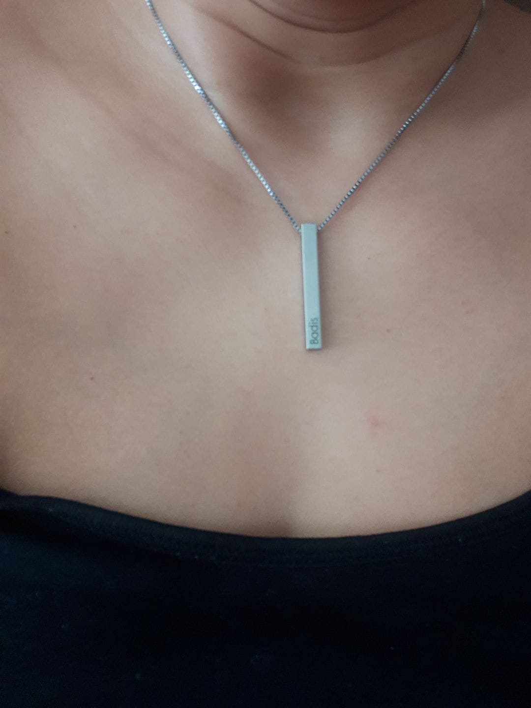 Customer photo review of Personalized 3D Bar Necklace