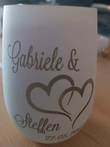 Kundenbewertung mit Foto zu Deko Windlicht aus Glas mit Gravur - Die große Liebe - Personalisiert mit Name und Datum