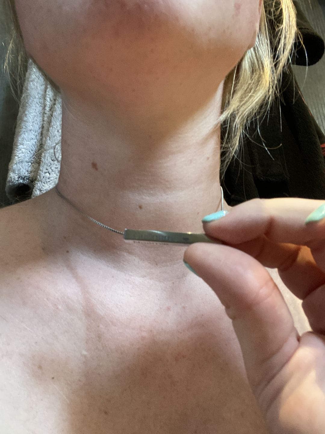 Customer photo review of Personalized 3D Bar Necklace
