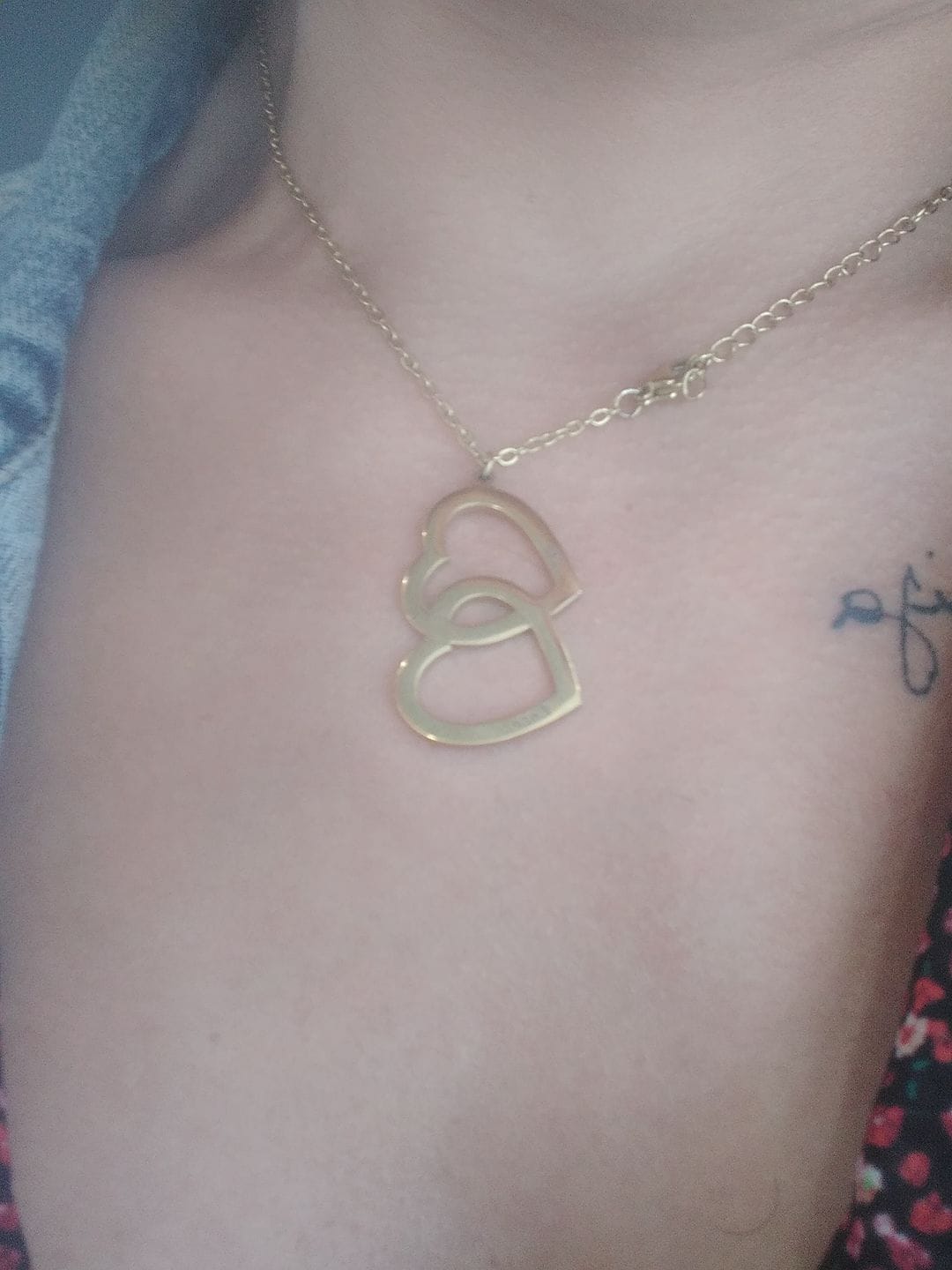Customer photo review of Personalized Double Heart Necklace with Two Names