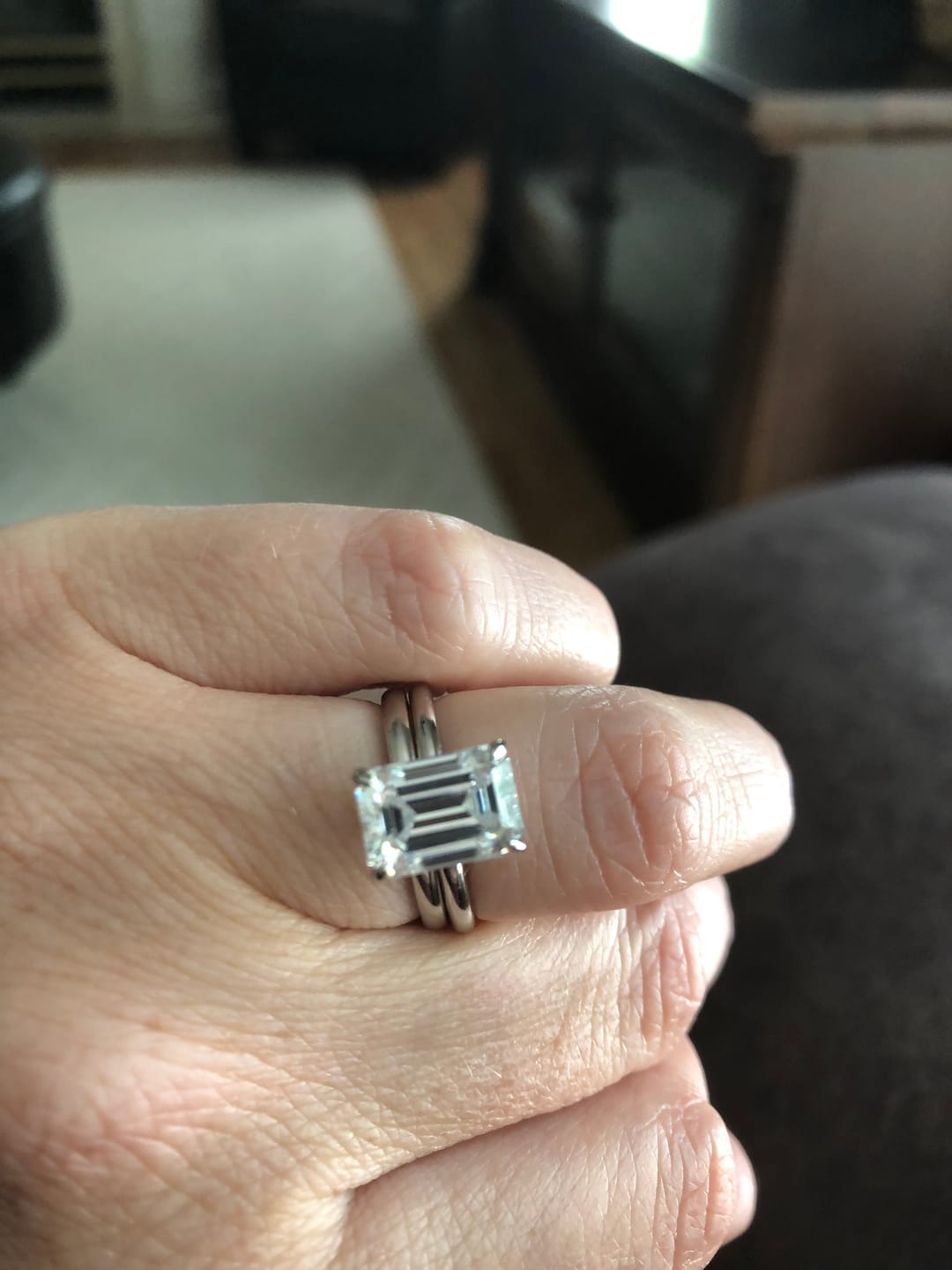 Customer photo review of Rodiffy Moissanite 3.5 Ct Emerald Cut Solitaire Engagement Ring For Her