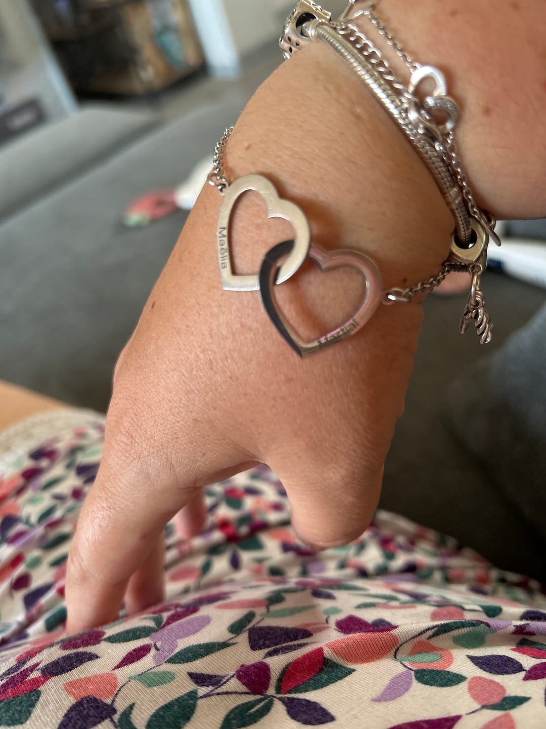 Customer photo review of Personalized Interlocking Double Heart Bracelet