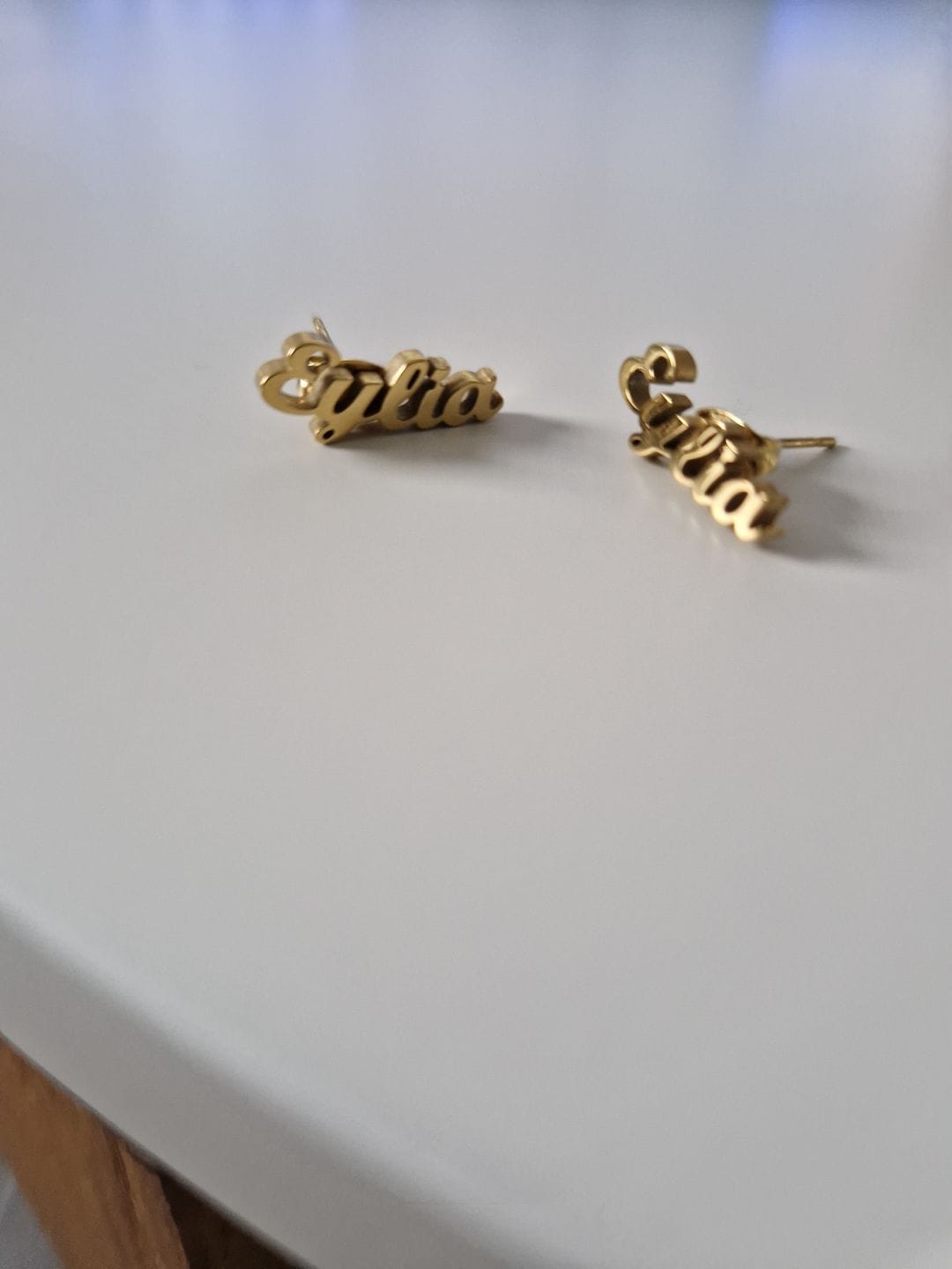 Customer photo review of Personalized Two-Name Earrings