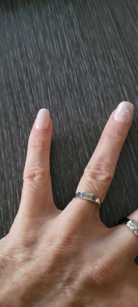Customer photo review of Engraved Thin Name Ring