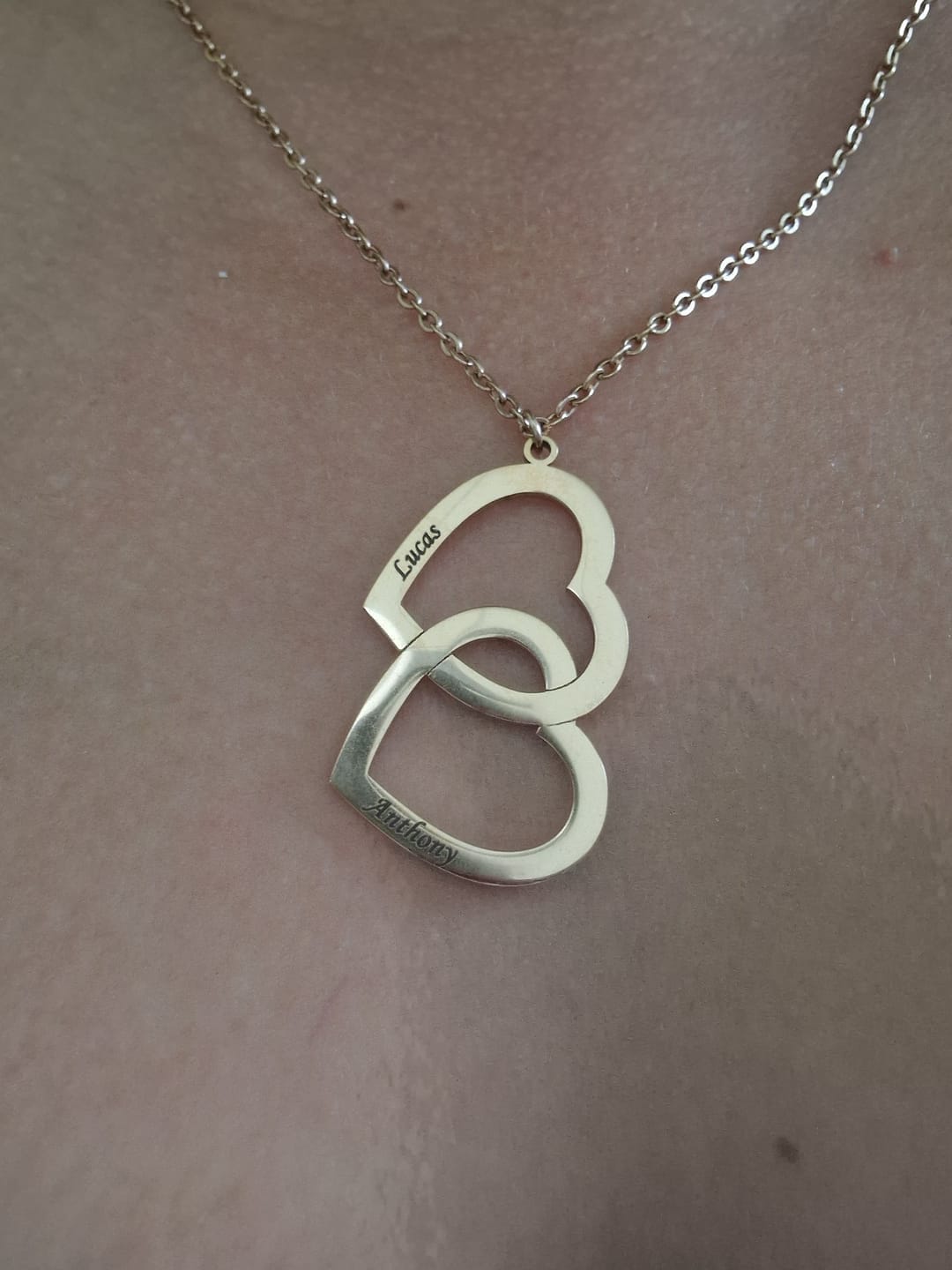 Customer photo review of Personalized Double Heart Necklace with Two Names